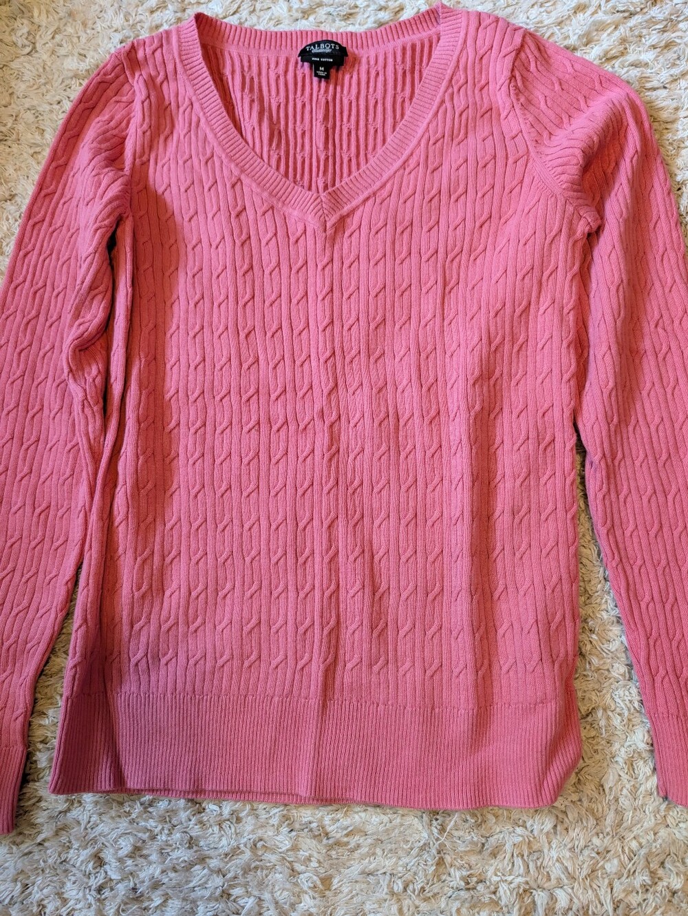 Talbots Women’s Cable V‑Neck Sweater — Pink